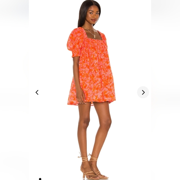 Lovers and Friends Reston Mini Dress in Mitzy Ditsy Orange Size Small - smocked - Picture 2 of 9